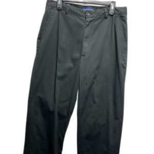 John Ashford Mens Pants Size 34x32 Black Flat Front Relaxed Fit Chino